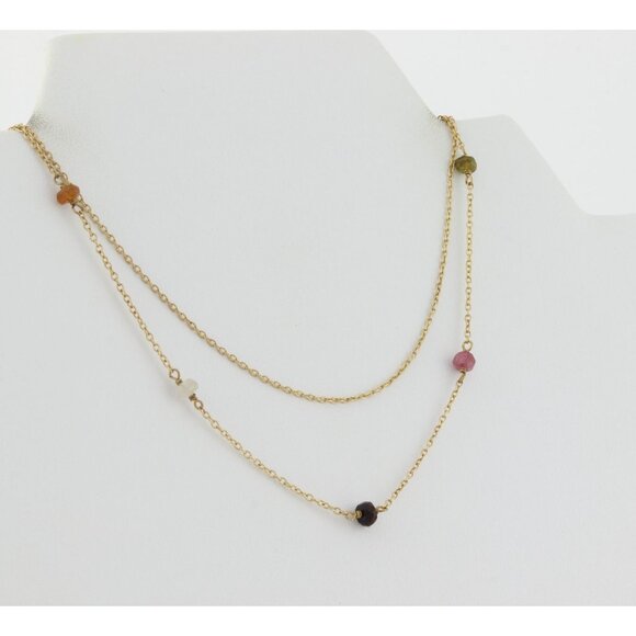 Gold Over Sterling Silver Natural Tourmaline Layered Station Necklace 15 to 17.5 - Picture 7 of 7